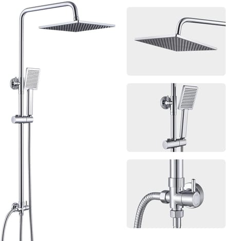 DERW Max - Douche Set- Regendouche en Handdouche - Verstelbare Hoogte 74-109cm-Ø 8.5 cm - Vierkant Design - Chroom