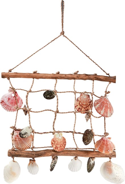 Hangdecoratie maritieme visnetdecoratie schelpen 50x32cm