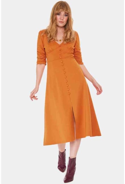 Voodoo Vixen - Button Front Midi Lange jurk - S - Oranje