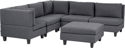 UNSTAD - 5-zitsbank met ottomaan - Donkergrijs - Rechts - Polyester