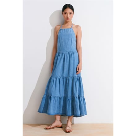 Dames Katoenen Denim Midi-jurk