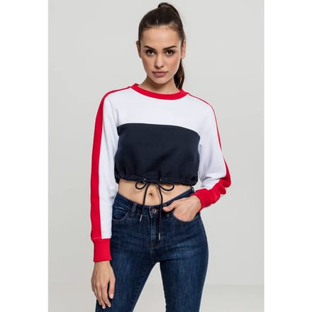 Urban Classics Crop Sweater/Trui -S- 3-Tone Stripe Crew Blauw