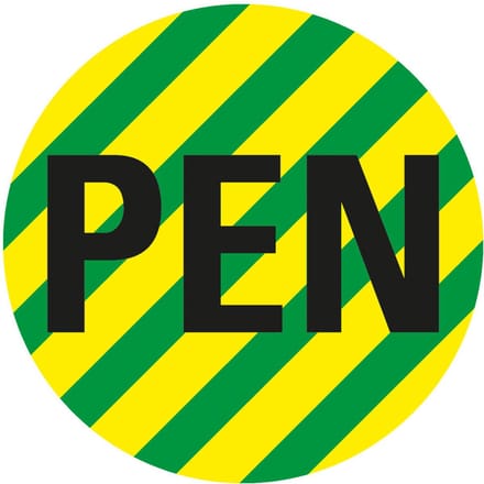 Beschermende PEN geleider sticker, vel, groen geel 20 mm - 20 per vel