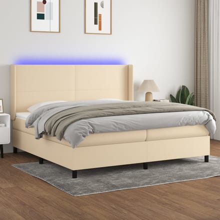 vidaXL - Boxspring - met - matras - en - LED - stof - crèmekleurig - 200x200 - cm