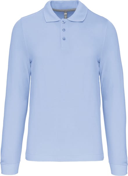 Herenpoloshirt met knopen en lange mouwen Sky Blue - S
