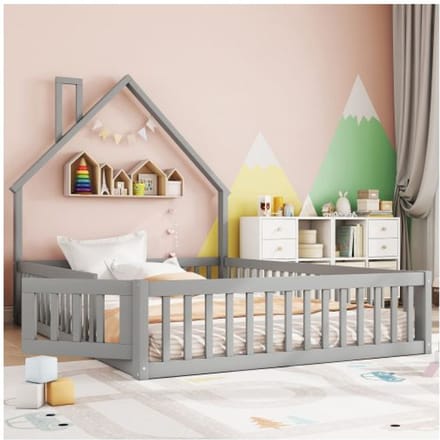 Bed - MUVOE - 140 x 200 cm - Gestoffeerd - Grenen - Minimalistische stijl - Grijs grijs