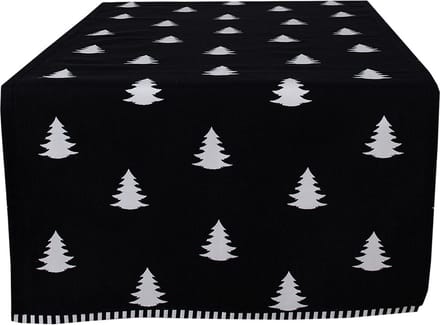 Clayre & Eef Tafelloper Kerst 50x140 cm Zwart Wit Katoen Kerstbomen