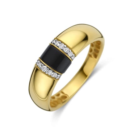 Geelgouden Ring met Onyx & Diamant 4035200 – 14 Karaat Goud