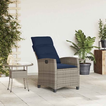 vidaXL - Verstelbare - tuinstoel - met - bijzettafel - poly - rattan - grijs