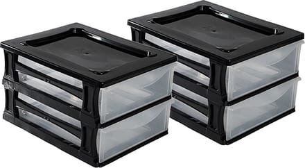 Hega Hogar Ladeblokje/bureau organizer 2x lade - zwart/transparant - L26 x B35 x H20 cm - kunststof