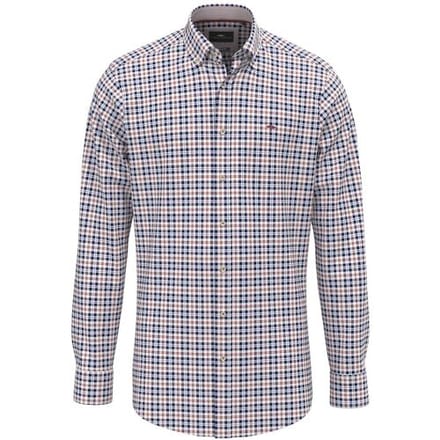 Fynch-Hatton Overhemd Washed Oxford Check Peach-Navy / male