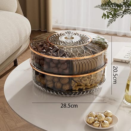 Boîte de rangement à compartiment rotatif, présentoir de salon de luxe léger, boîte de rangement de collations d'assiettes de fruits secs gray