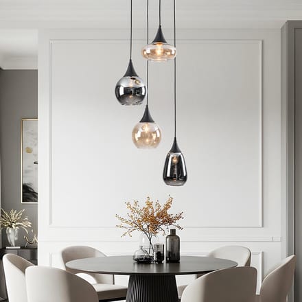 LumenXL Hanglamp 4-lichts zwart - amber - smoke glas - Loïs