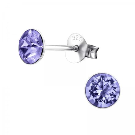 Zilveren oorknop, Lebowski kristal Tanzanite (3mm)