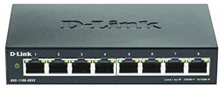 D-Link DGS-1100 Series 8-Port Gigabit Smart Managed Switch met VLAN support, layer 2 features, QoS, 802.3az EEE, Fanless
