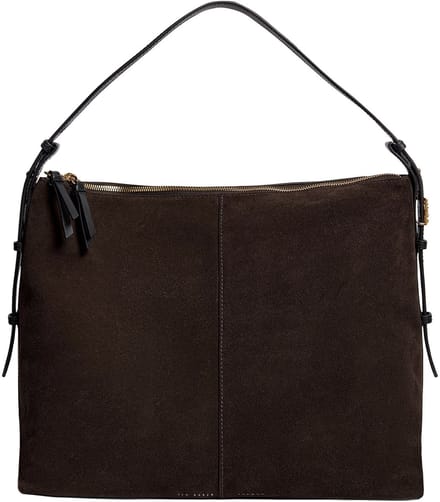 Ted Baker Leren schoudertas Anniyse TB Script Slouchy Suede Bag Brown bruine
