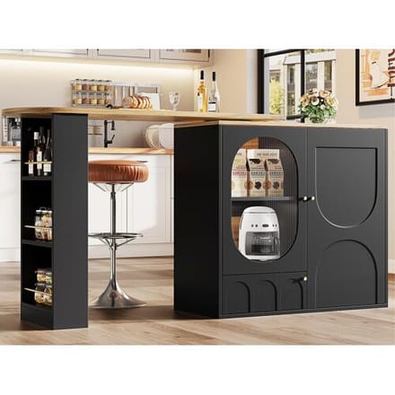 ModernLuxe Draaibare en inklapbare barkast 360° - 204×39×105 cm - 3 deuren - open planken - zwart