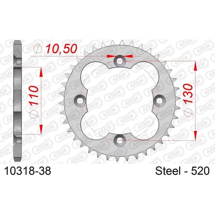 Stalen tandwiel Afam 520 38 dents