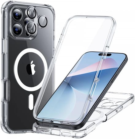 ESR Armor Tough HaloLock Hoesje Geschikt voor Apple iPhone 16 Pro | Compatibel met MagSafe | Ingebouwde Screen Protector | Kickstand | Full Protect | Camera Bescherming | Transparant