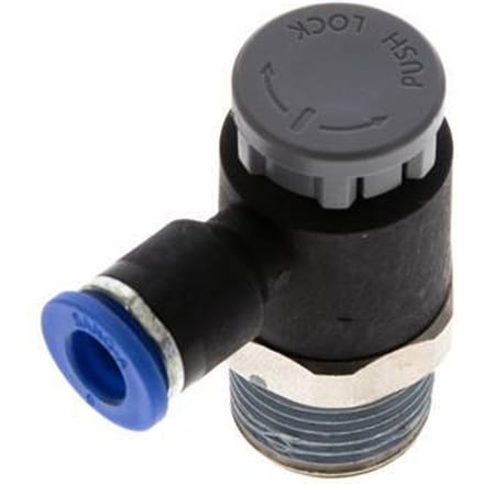 L-stuk Regelventiel 6 mm - R3/8'' Regeling-Uit Messing/Nylon Borgmoer