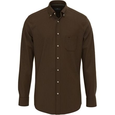Fynch-Hatton Overhemd Button Down Fine Flanel Stripe Dark Chocolate / male