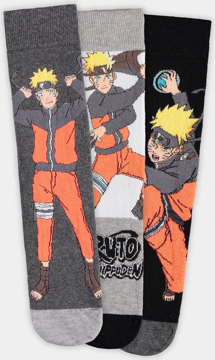 Naruto - 3 Pack Sokken - 43/46 - Grijs/Zwart