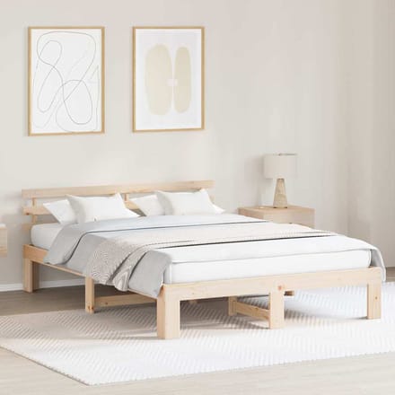 vidaXL - Bedframe - met - hoofdeinde - Naturel - 160 - x - 200 - cm - Massief - grenenhout