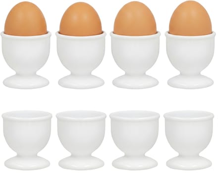 Gerimport Eierdopjes - 8x stuks - wit - kunststof - 4 x 5 cm - voor ontbijt /brunch / Pasen