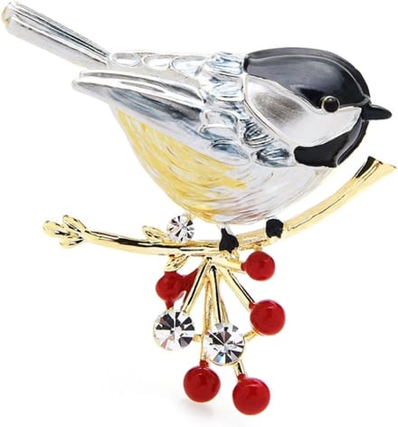 Broche 021 Vogel op tak grijs