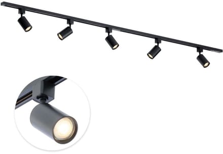 Qub Focus Railverlichting - Zwart - 200 cm - I-Vorm - 5x GU10 Spots - Dimbaar - Complete Set