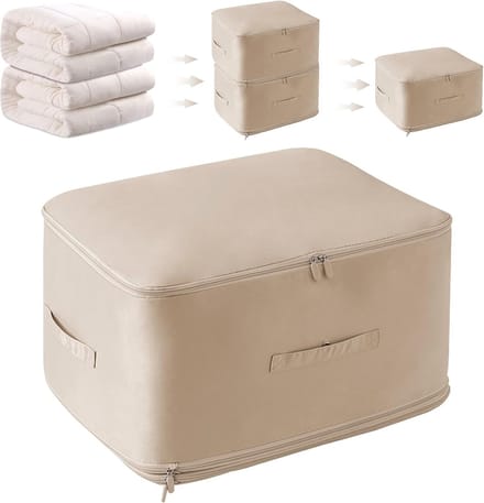 JGS ® Ruime en Efficiënte Zelf-Compressie Organisator voor Optimale Opslagoplossingen in Beige, Groot Formaat