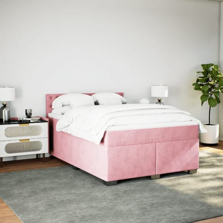 vidaXL - Boxspring - met - matras - fluweel - roze - 140x190 - cm