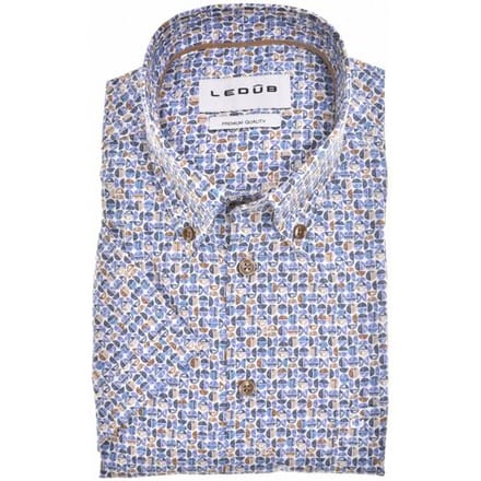 Ledûb Overhemd Allover Half Circles Pattern Comfort Fabric Blend Short Sleeve Midden Blauw / male