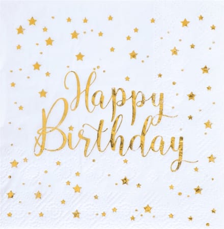 Santex Verjaardag feest servetten happy birthday - 20x - wit - 24 x 24 cm