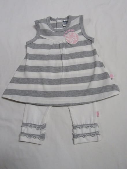 dirkje , kledingset , overgooier + legging , wit grijst ,summer rose ,  3 maand  62