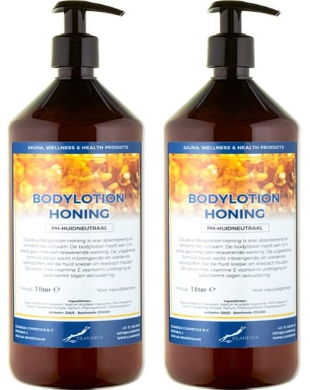 Bodylotion Honing 1 Liter - met gratis pomp - set van 2 stuks