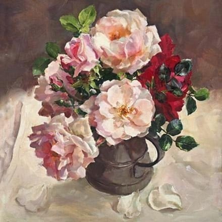 Dubbele kaart met env. Rozen in kan 15x15cm