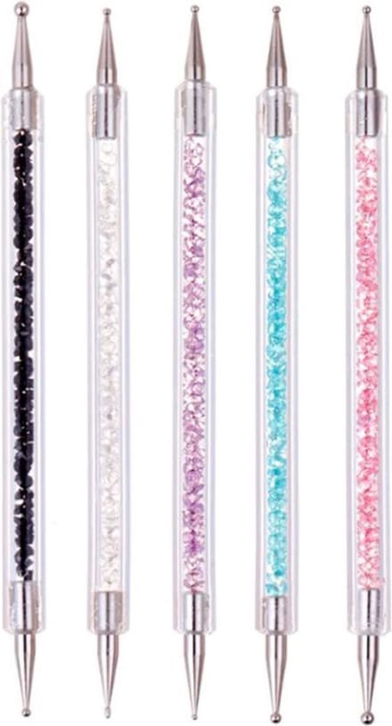 DW4Trading Nail Art Druppel Pennen - Dotting Tool - Glitter Kleuren -  Set van 5 Stuks