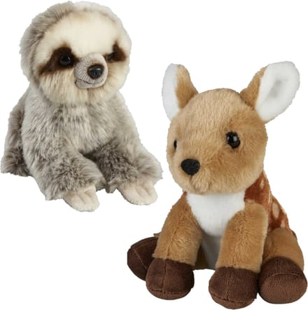 Ravensden - Knuffeldieren set - luiaard en hertje - pluche knuffels - 18 cm
