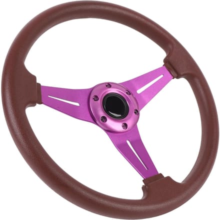 14in Race Stuurwiel met Toeterknop PU Leer Comfortabele Grip voor 6 Gats Stuurwiel brown