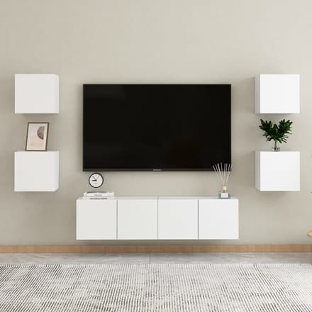 vidaXL - 6-delige - Tv-meubelset - bewerkt - hout - wit