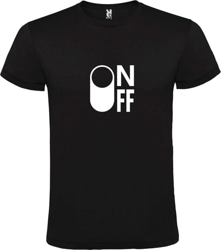 Zwart T-Shirt met “ On/Off Button ON “ afbeelding Wit Size L