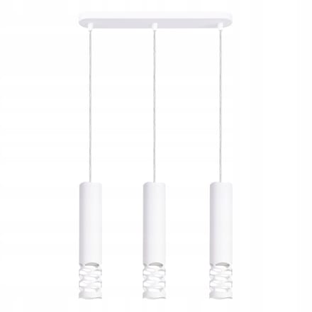 Hanglamp LIRO 3L met 3 kappen in lijn - Sollux Lighting - IP20 - Wit staal behuizing - 40 x 6 x 125 cm - 3 x GU10 LED, exclusief lichtbron - 3 x 10 W - Moderne hanglamp voor woonkamer, slaapkamer en eetkamer