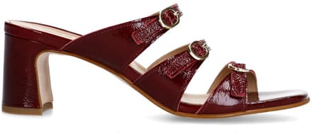 Sacha - Dames - Rode leren sandalen met hak en gespen - Maat 41