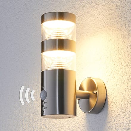 Lindby LED buiten wandlamp Lanea, 22 cm, roestvrij staal, sensor