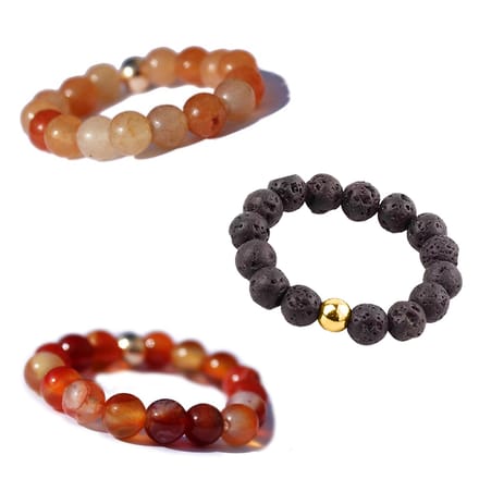 Bixorp Gems Edelstenen Ringen Set Carneool + Lavasteen + Rode Gevlekte Agaat - Kralenring