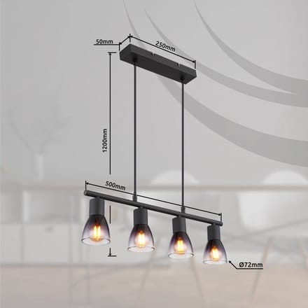 Hanglamp SATELLA 7.2 cm 4-lichts Zwart, Smoked