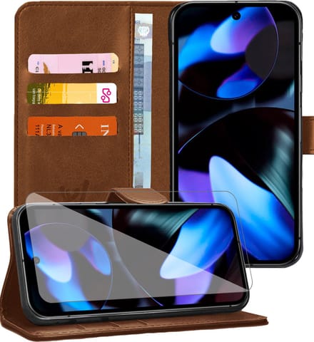 Hoesje geschikt voor Google Pixel 9 / 10 - Screenprotector Glas - Portemonnee Book Case Bruin