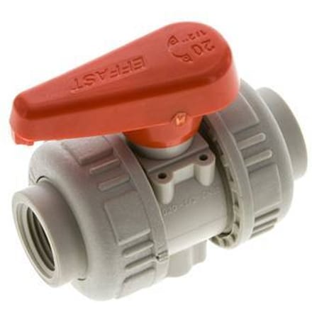 PP-H 2-weg Kogelkraan Dubbele Wartel Rp 1/2'' EPDM