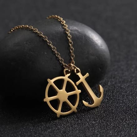 Ketting met hanger roer en anker goudkleur